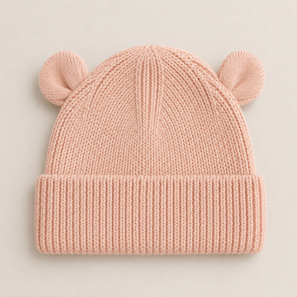Ribbed Knit Bear Beanie