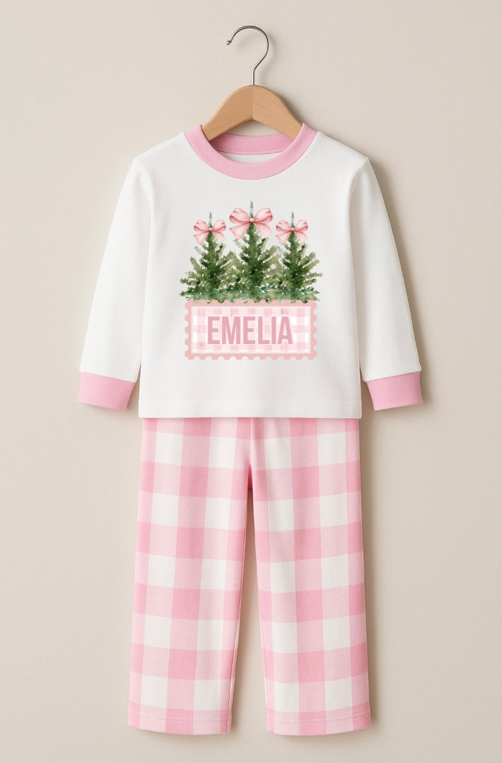 Personalised Pink Bow Christmas Pyjamas