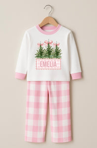 Personalised Pink Bow Christmas Pyjamas