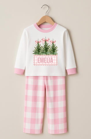 Personalised Pink Bow Christmas Pyjamas