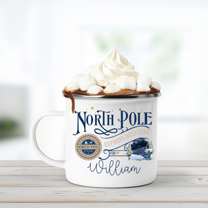 Personalised Navy North Pole Enamel Mug