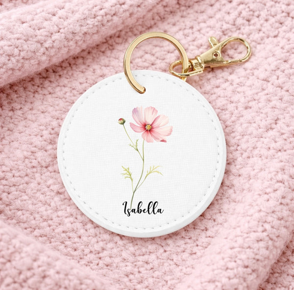 Personalised Birth Flower Key Ring