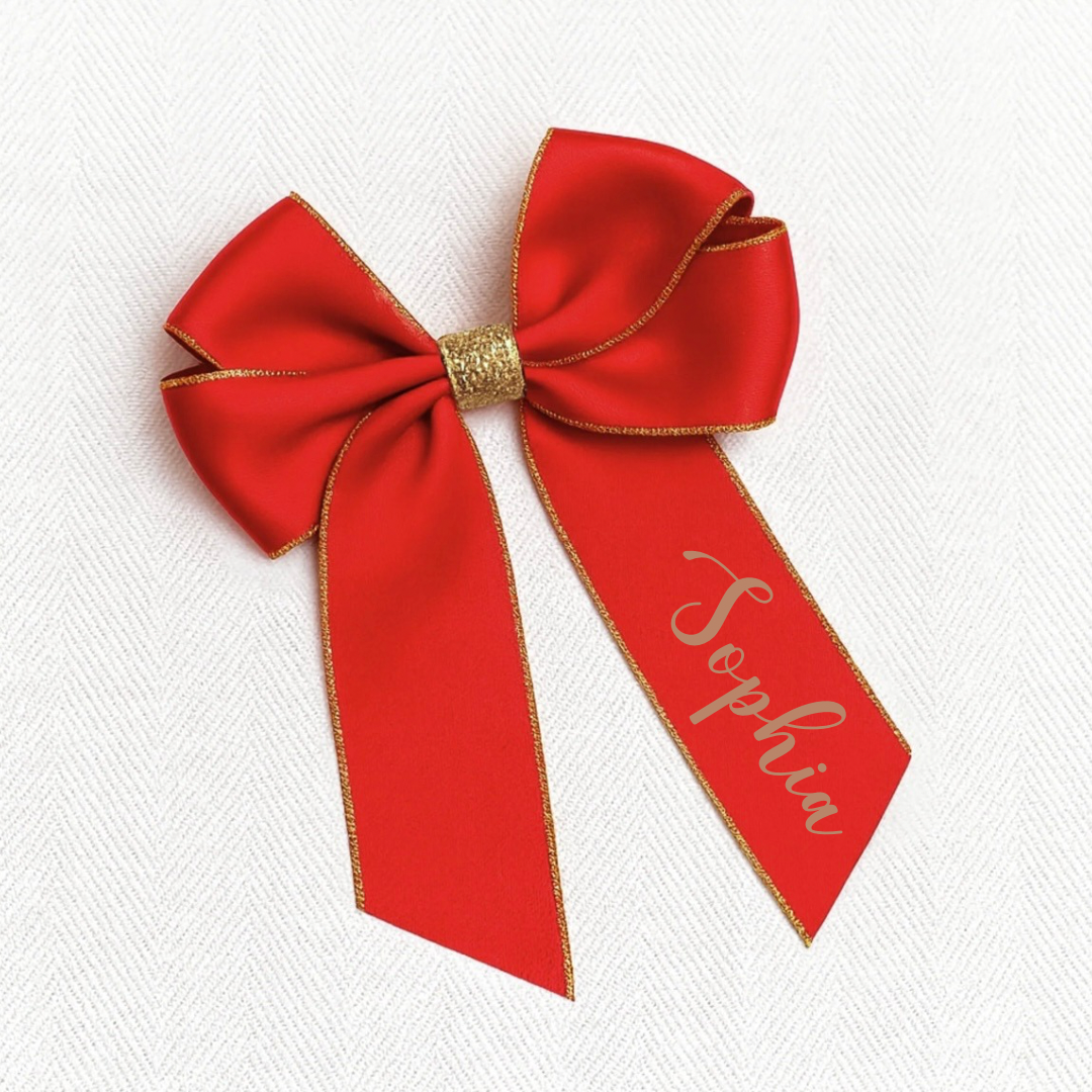 Personalised Red Glitter Hair Bow