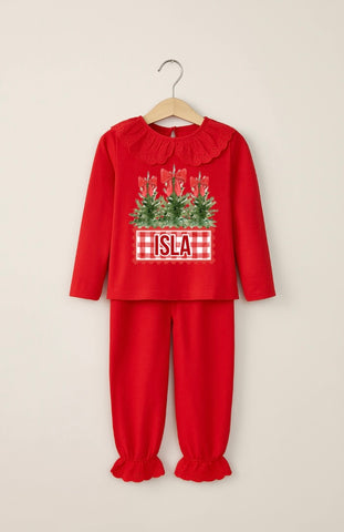 Personalised Red Frilled Pyjamas