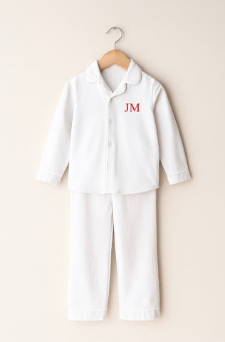 Embroidered White Classic Pyjamas