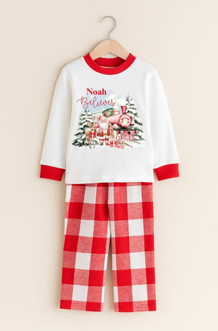 Personalised Red Christmas Train Pyjamas