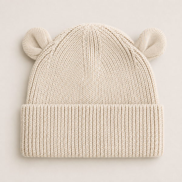 Ribbed Knit Bear Beanie