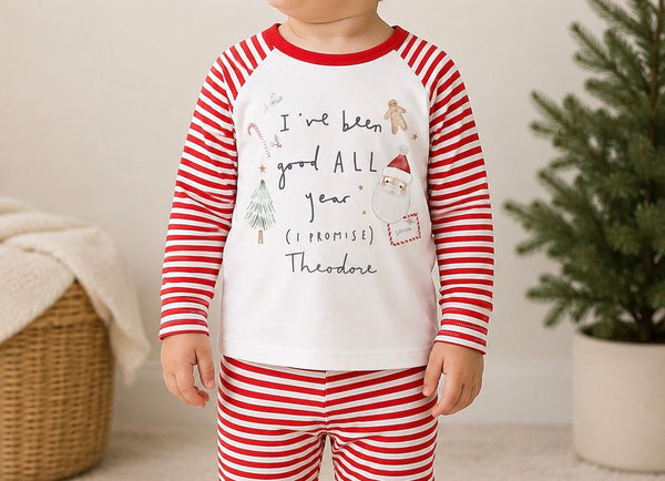 Personalised Red Stripe Christmas Pyjamas - I’ve Been Good All Year