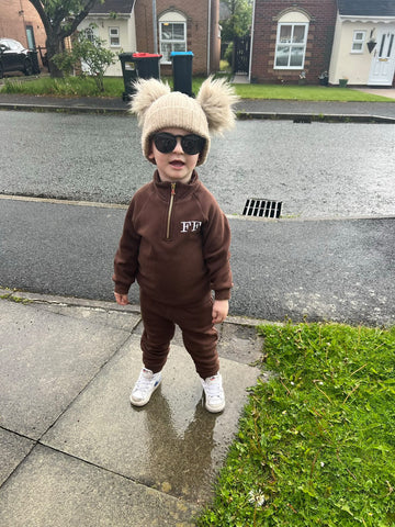 Chocolate Embroidered Ribbed Tracksuit