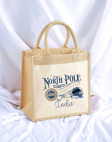 Personalised Navy North Pole Tote Bag
