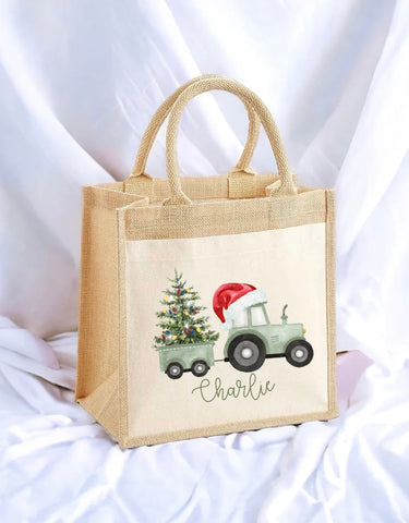 Personalised Christmas Tractor Tote Bag