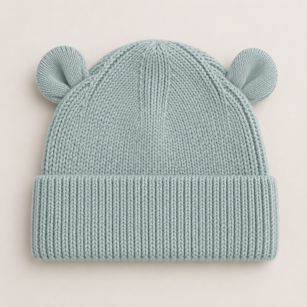 Ribbed Knit Bear Beanie