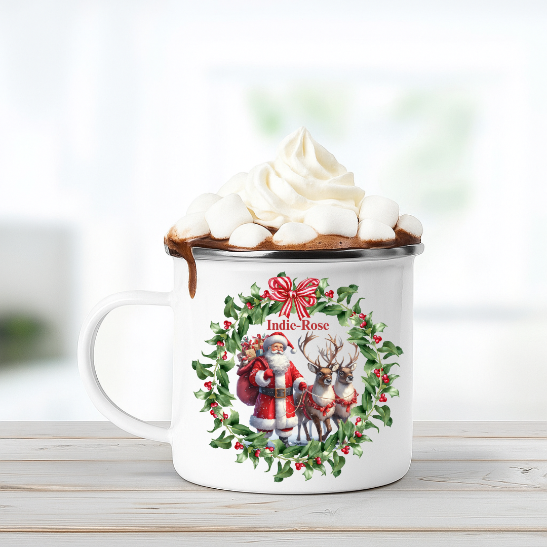Personalised Father Christmas Enamel Mug