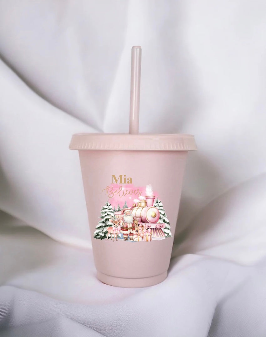Personalised Pink Train Cold Cup