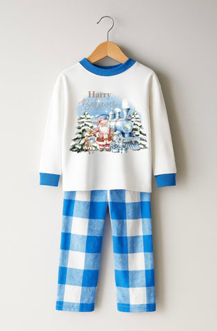 Personalised Blue Christmas Train Pyjamas