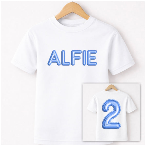 Personalised Blue Balloon Birthday T-Shirt