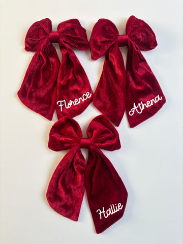 Personalised Red Velvet Hair Bow