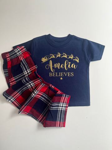 Children’s Personalised Navy and Tartan Lounge Set