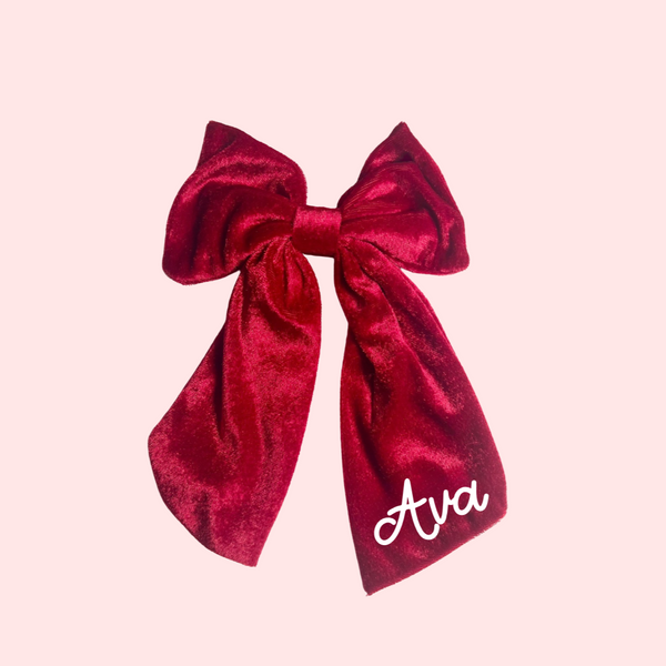 Personalised Red Velvet Hair Bow