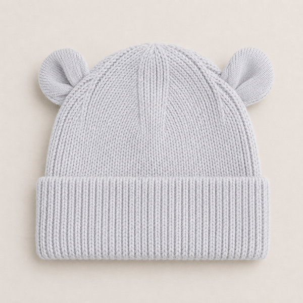 Ribbed Knit Bear Beanie