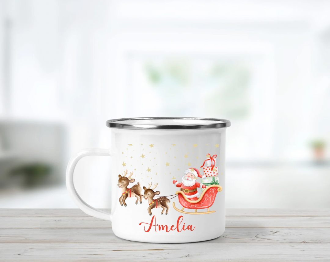 Personalised Santa’s Sleigh Enamel Mug