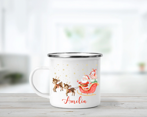 Personalised Santa’s Sleigh Enamel Mug