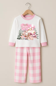 Personalised Pink Christmas Train Pyjamas