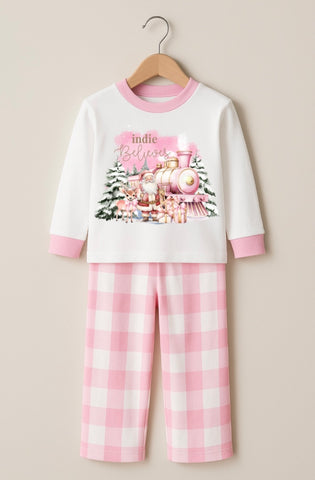 Personalised Pink Christmas Train Pyjamas