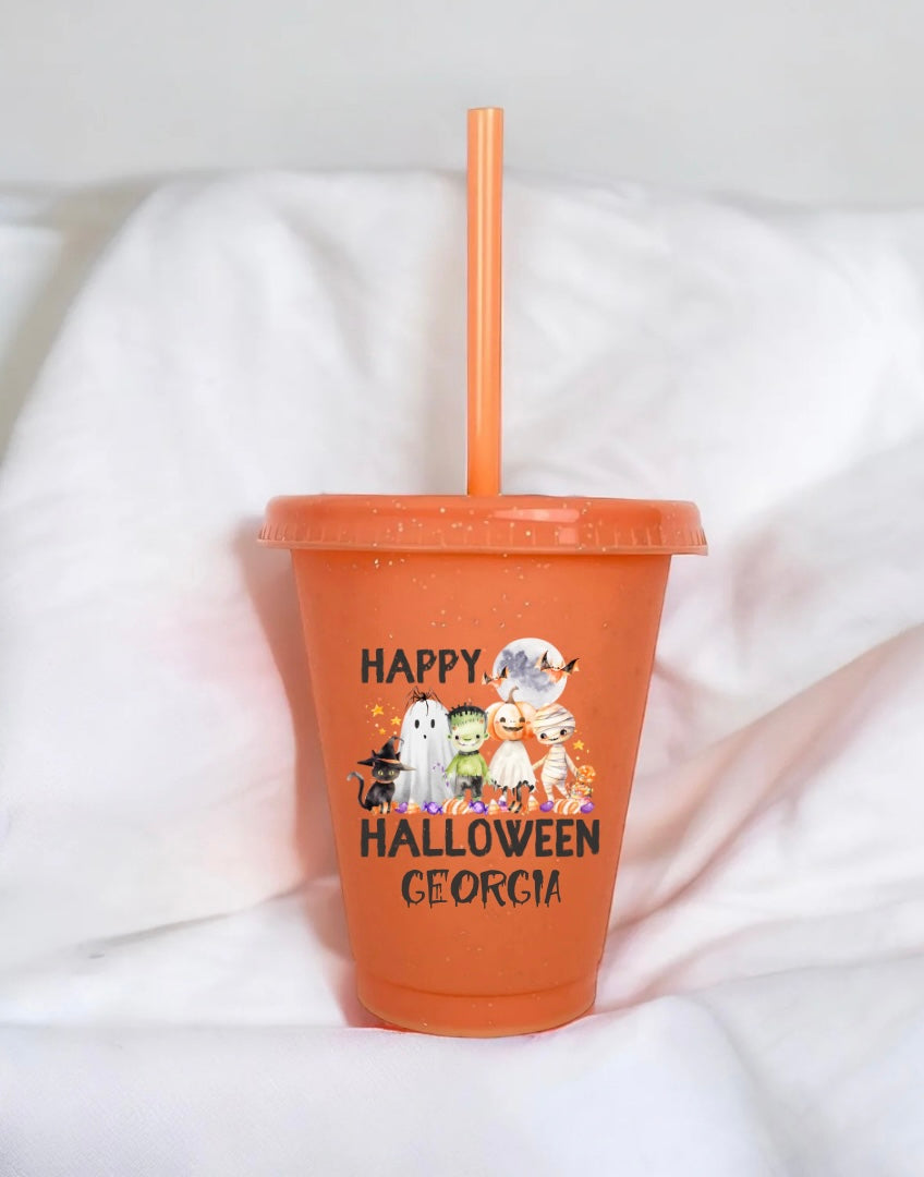 Personalised Orange Happy Halloween Cold Cup