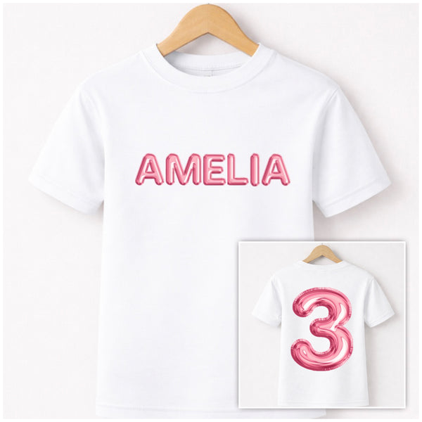 Personalised Pink Balloon Birthday T-Shirt