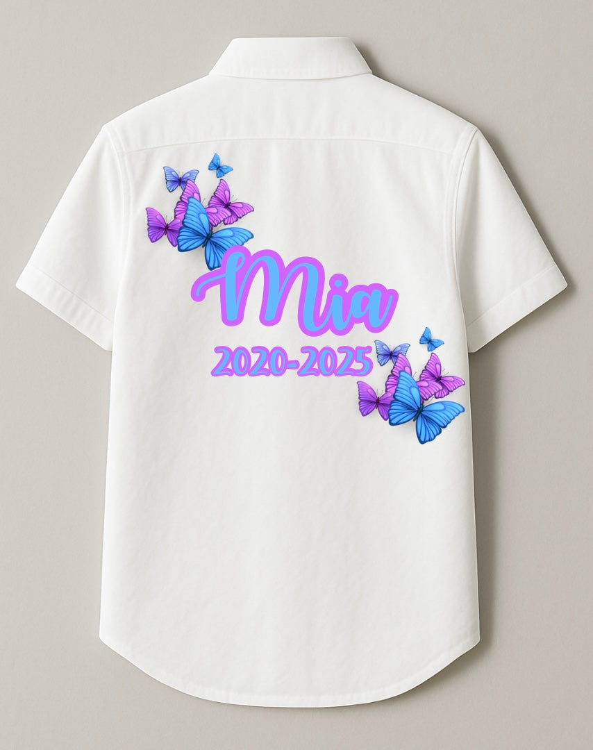 Personalised Blue Butterfly Leavers Shirt
