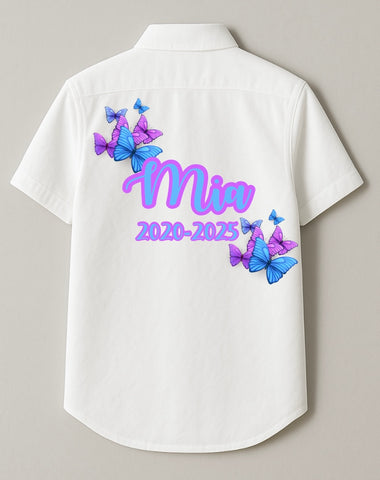 Personalised Blue Butterfly Leavers Shirt