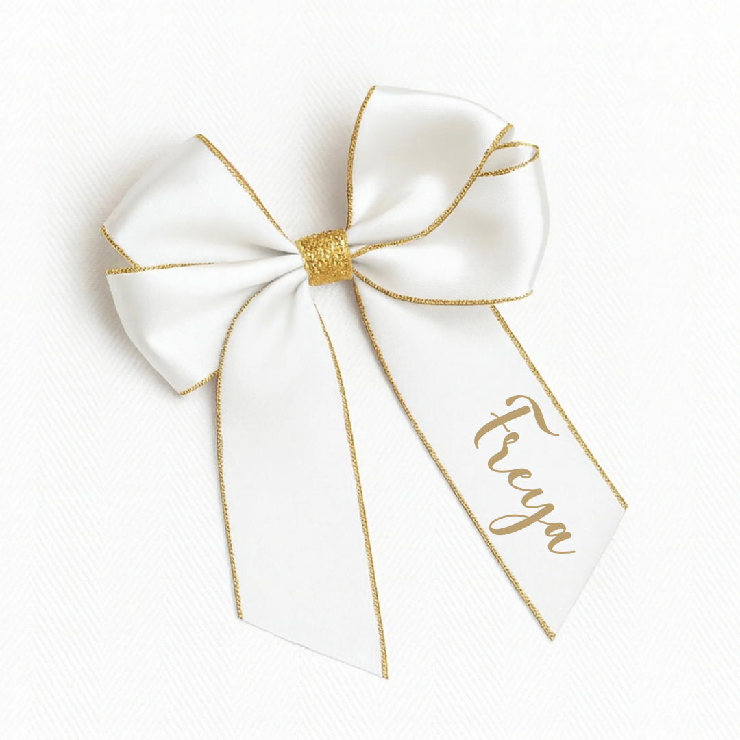 Personalised White Glitter Hair Bow