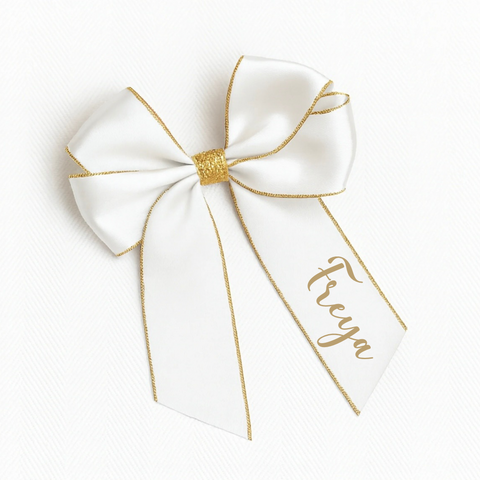 Personalised White Glitter Hair Bow