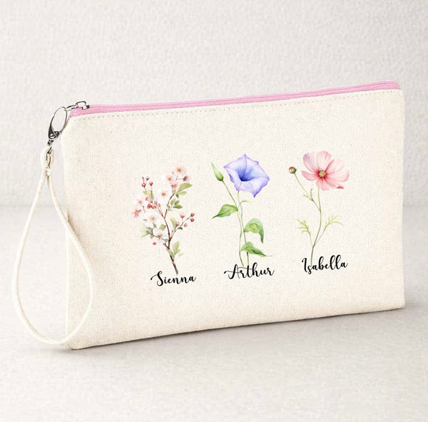 Personalised Birth Flower Accessory Bag