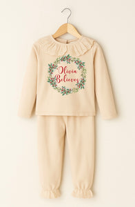 Personalised Natural Frilled Pyjamas