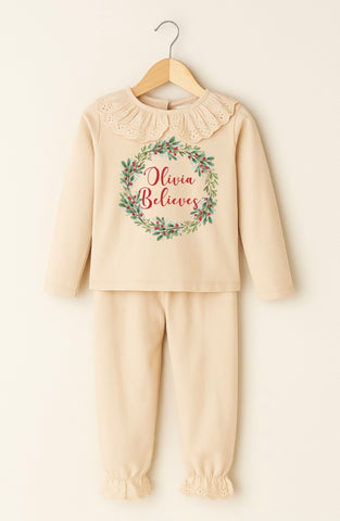 Personalised Natural Frilled Pyjamas