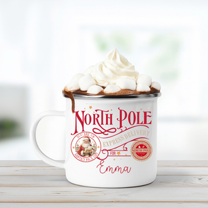 Personalised Red North Pole Enamel Mug