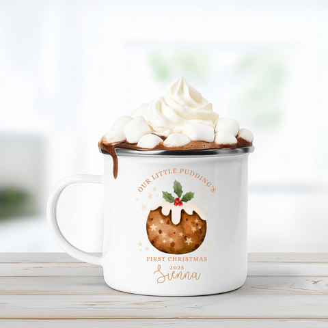 Personalised First Christmas Enamel Mug