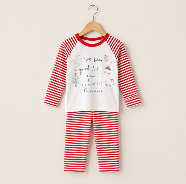 Personalised Red Stripe Christmas Pyjamas - I’ve Been Good All Year