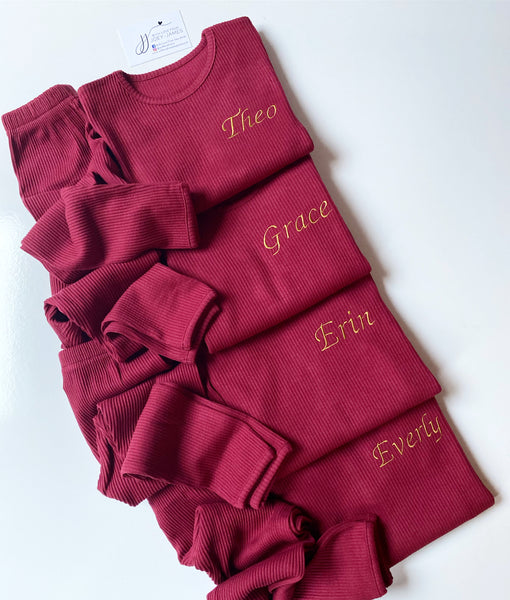 Claret Red Embroidered Loungewear