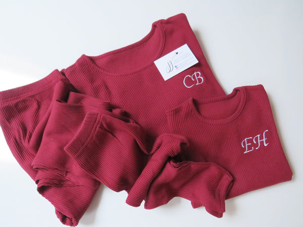 Claret Red Embroidered Loungewear